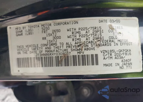 2000 Toyota 4Runner Sr5 V6 from USA, damaged, VIN JT3HN86RXY0308057